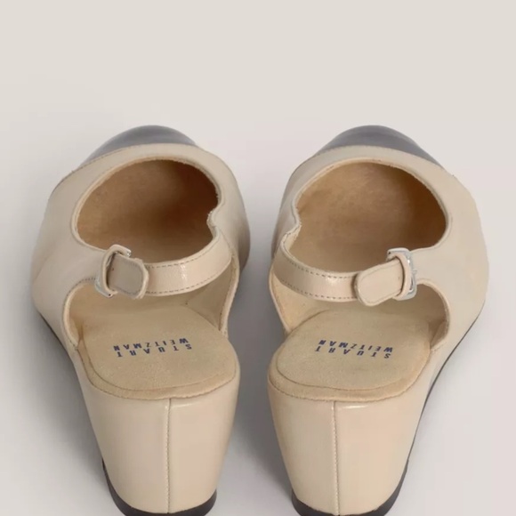 Stuart Weitzman Wedge Leather Beige & Black Patent Cap Toe Slingback NIB 6.5 M… - Picture 4 of 7
